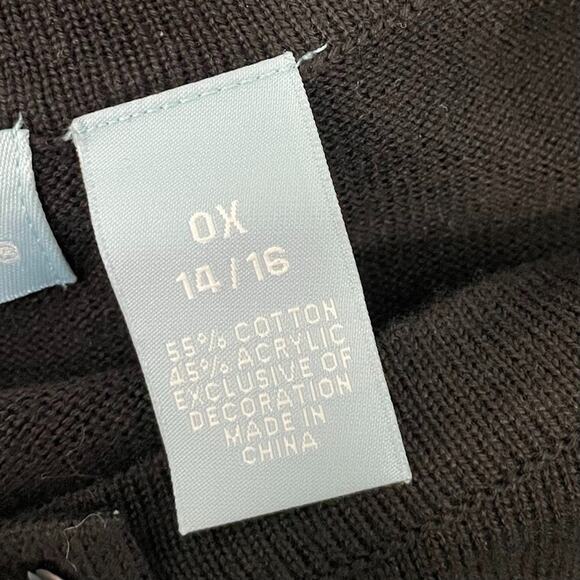 Liz & Me Size 0X Black Embroidered Sequin Red Bird Snowflake Christmas Cardigan - Picture 7 of 10